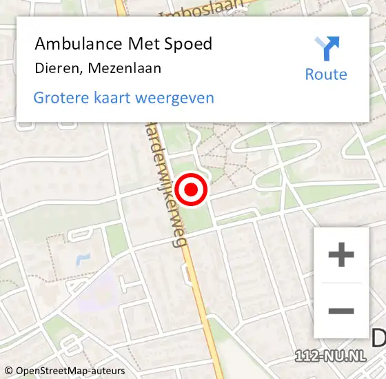 Locatie op kaart van de 112 melding: Ambulance Met Spoed Naar Dieren, Mezenlaan op 15 augustus 2021 21:49