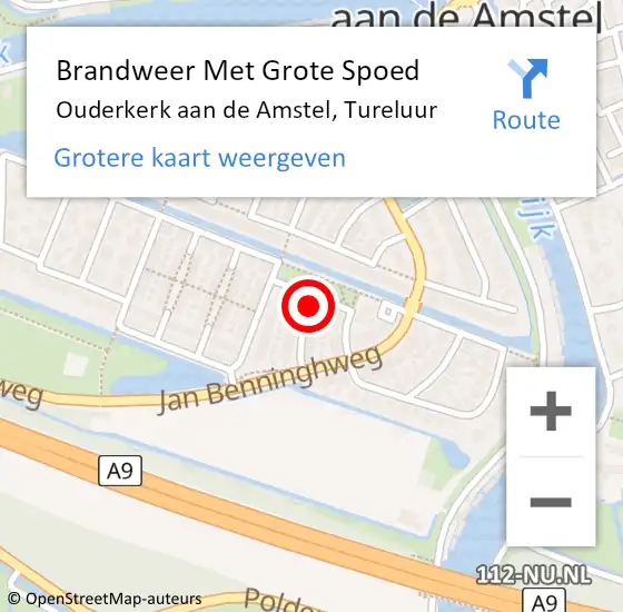 Locatie op kaart van de 112 melding: Brandweer Met Grote Spoed Naar Ouderkerk aan de Amstel, Tureluur op 15 augustus 2021 22:29