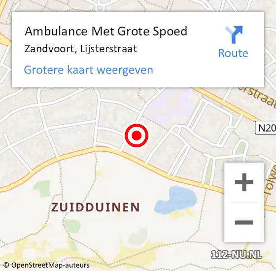 Locatie op kaart van de 112 melding: Ambulance Met Grote Spoed Naar Zandvoort, Lijsterstraat op 15 augustus 2021 23:05