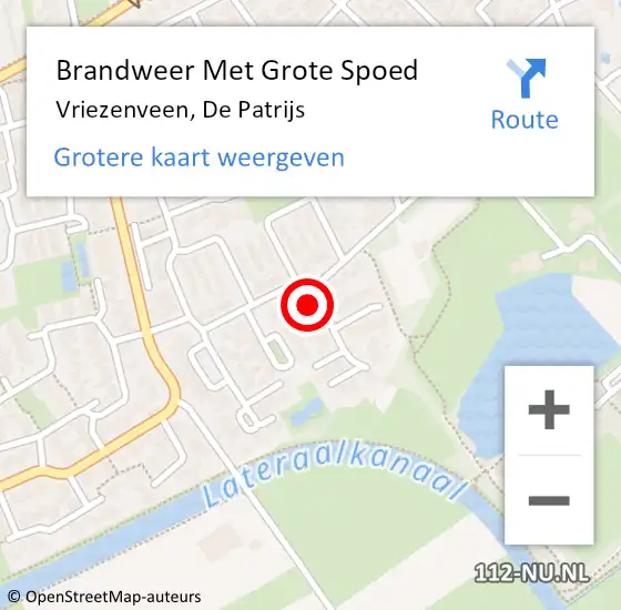 Locatie op kaart van de 112 melding: Brandweer Met Grote Spoed Naar Vriezenveen, De Patrijs op 15 augustus 2021 23:31