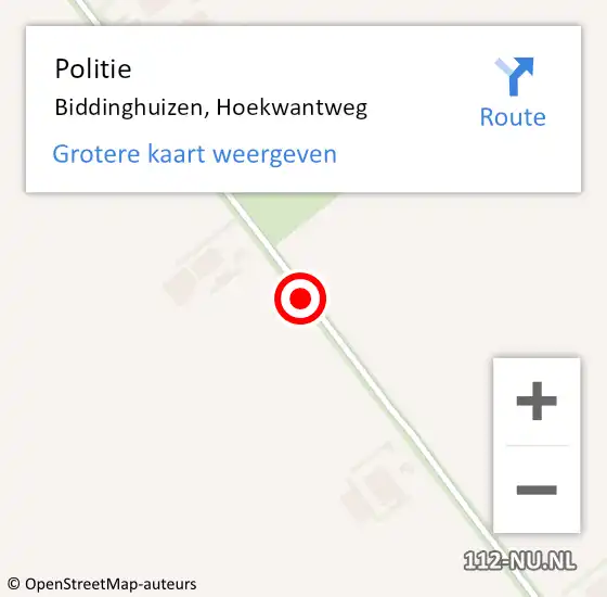 Locatie op kaart van de 112 melding: Politie Biddinghuizen, Hoekwantweg op 15 augustus 2021 23:58