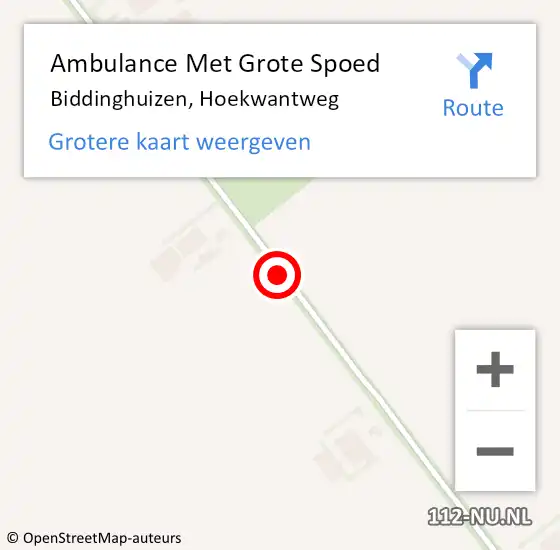 Locatie op kaart van de 112 melding: Ambulance Met Grote Spoed Naar Biddinghuizen, Hoekwantweg op 16 augustus 2021 00:00