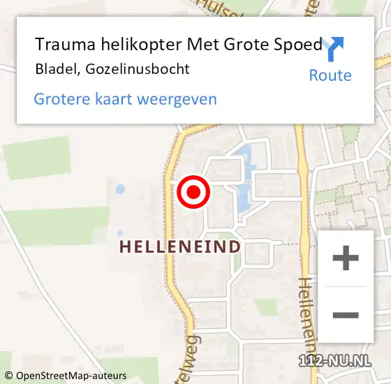Locatie op kaart van de 112 melding: Trauma helikopter Met Grote Spoed Naar Bladel, Gozelinusbocht op 16 augustus 2021 00:43
