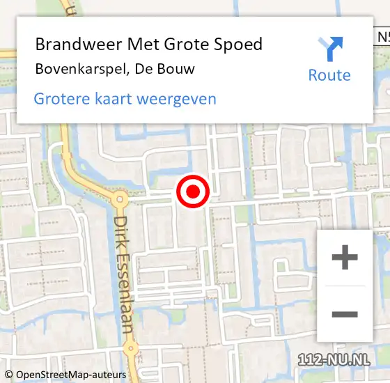 Locatie op kaart van de 112 melding: Brandweer Met Grote Spoed Naar Bovenkarspel, De Bouw op 16 augustus 2021 01:22