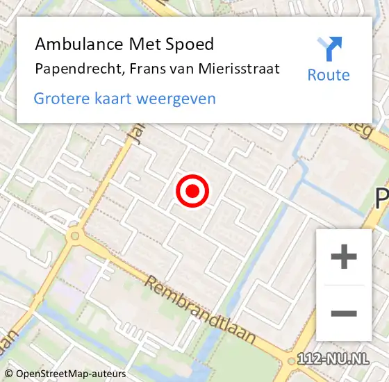 Locatie op kaart van de 112 melding: Ambulance Met Spoed Naar Papendrecht, Frans van Mierisstraat op 16 augustus 2021 02:36