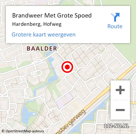 Locatie op kaart van de 112 melding: Brandweer Met Grote Spoed Naar Hardenberg, Hofweg op 16 augustus 2021 03:05