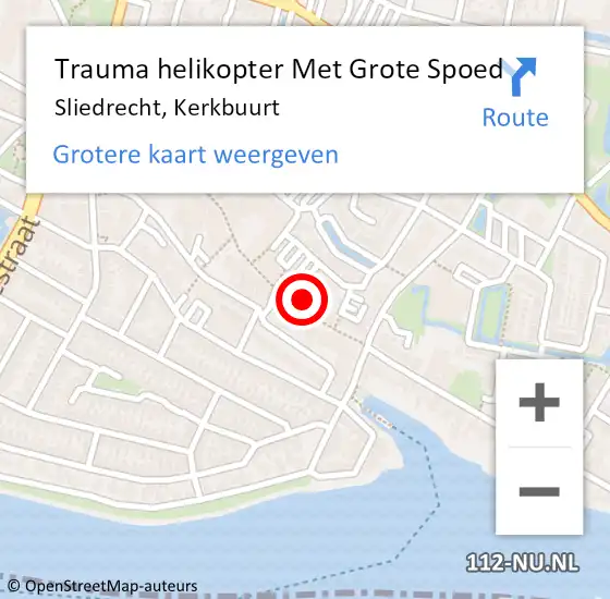 Locatie op kaart van de 112 melding: Trauma helikopter Met Grote Spoed Naar Sliedrecht, Kerkbuurt op 16 augustus 2021 03:39