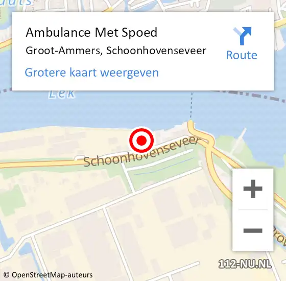 Locatie op kaart van de 112 melding: Ambulance Met Spoed Naar Groot-Ammers, Schoonhovenseveer op 16 augustus 2021 03:42