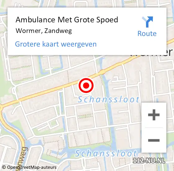 Locatie op kaart van de 112 melding: Ambulance Met Grote Spoed Naar Wormer, Zandweg op 16 augustus 2021 03:44
