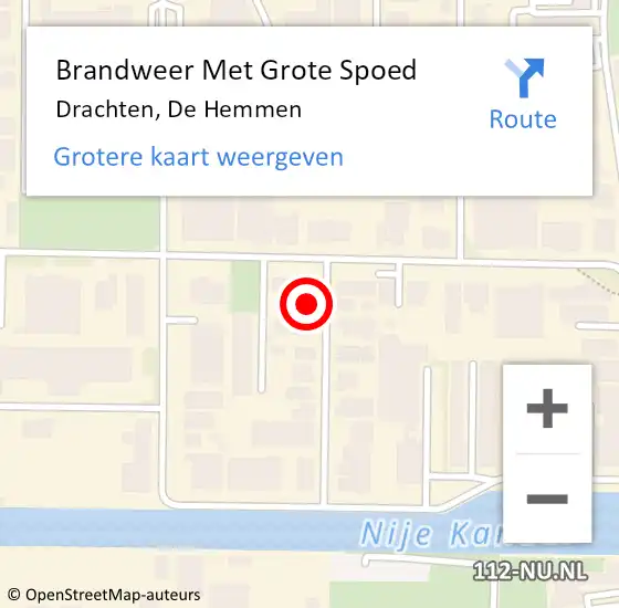 Locatie op kaart van de 112 melding: Brandweer Met Grote Spoed Naar Drachten, De Hemmen op 16 augustus 2021 04:53