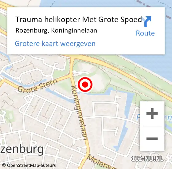 Locatie op kaart van de 112 melding: Trauma helikopter Met Grote Spoed Naar Rozenburg, Koninginnelaan op 16 augustus 2021 06:16