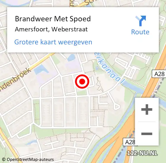 Locatie op kaart van de 112 melding: Brandweer Met Spoed Naar Amersfoort, Weberstraat op 16 augustus 2021 07:21