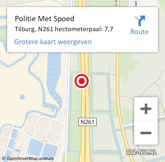 Locatie op kaart van de 112 melding: Politie Met Spoed Naar Tilburg, N261 hectometerpaal: 7,7 op 16 augustus 2021 07:44