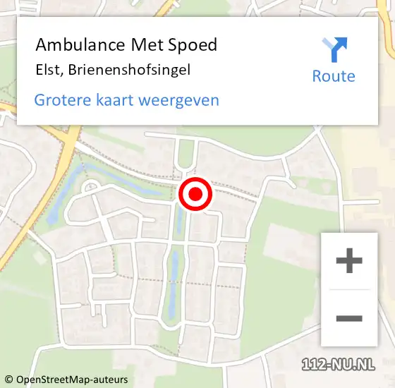 Locatie op kaart van de 112 melding: Ambulance Met Spoed Naar Elst, Brienenshofsingel op 16 augustus 2021 08:46