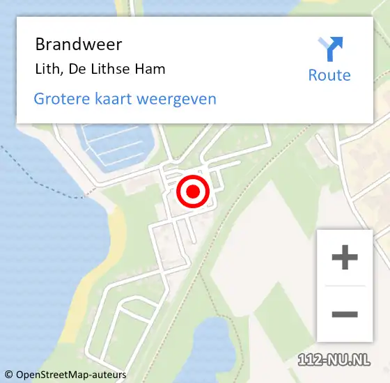 Locatie op kaart van de 112 melding: Brandweer Lith, De Lithse Ham op 16 augustus 2021 08:57