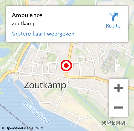 Locatie op kaart van de 112 melding: Ambulance Zoutkamp op 16 augustus 2021 09:02