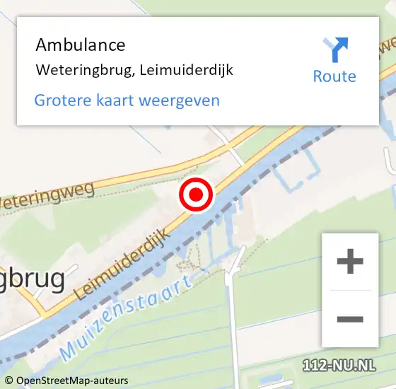 Locatie op kaart van de 112 melding: Ambulance Weteringbrug, Leimuiderdijk op 16 augustus 2021 09:05