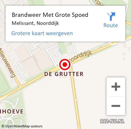 Locatie op kaart van de 112 melding: Brandweer Met Grote Spoed Naar Melissant, Noorddijk op 16 augustus 2021 09:39