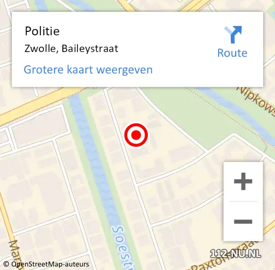 Locatie op kaart van de 112 melding: Politie Zwolle, Baileystraat op 16 augustus 2021 09:43