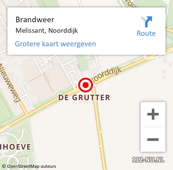 Locatie op kaart van de 112 melding: Brandweer Melissant, Noorddijk op 16 augustus 2021 09:43