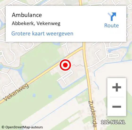 Locatie op kaart van de 112 melding: Ambulance Abbekerk, Vekenweg op 16 augustus 2021 09:44