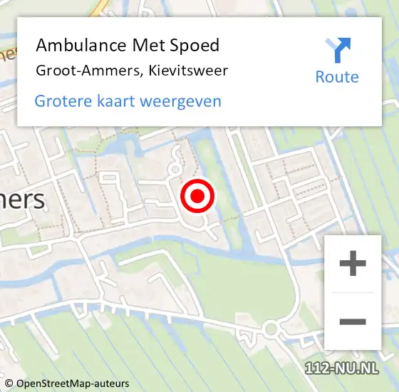 Locatie op kaart van de 112 melding: Ambulance Met Spoed Naar Groot-Ammers, Kievitsweer op 16 augustus 2021 09:45