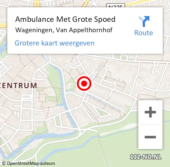 Locatie op kaart van de 112 melding: Ambulance Met Grote Spoed Naar Wageningen, Van Appelthornhof op 16 augustus 2021 09:59