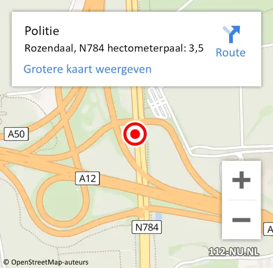 Locatie op kaart van de 112 melding: Politie Rozendaal, N784 hectometerpaal: 3,5 op 16 augustus 2021 10:56