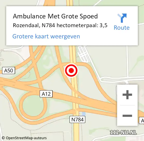 Locatie op kaart van de 112 melding: Ambulance Met Grote Spoed Naar Rozendaal, N784 hectometerpaal: 3,5 op 16 augustus 2021 10:58