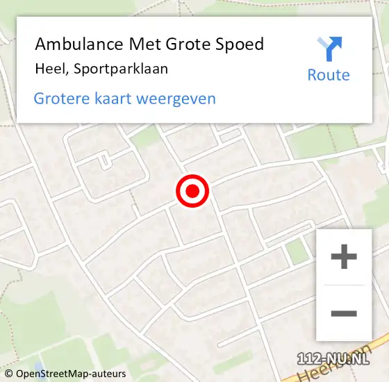 Locatie op kaart van de 112 melding: Ambulance Met Grote Spoed Naar Heel, Sportparklaan op 16 augustus 2021 11:16