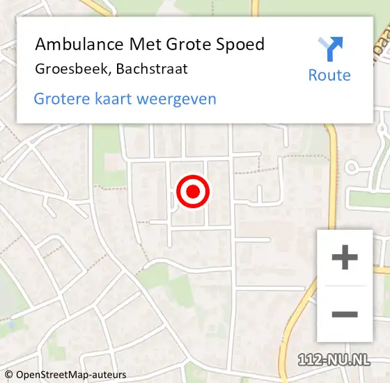 Locatie op kaart van de 112 melding: Ambulance Met Grote Spoed Naar Groesbeek, Bachstraat op 16 augustus 2021 11:20