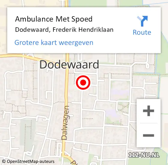 Locatie op kaart van de 112 melding: Ambulance Met Spoed Naar Dodewaard, Frederik Hendriklaan op 16 augustus 2021 11:54