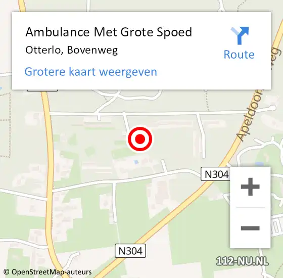Locatie op kaart van de 112 melding: Ambulance Met Grote Spoed Naar Otterlo, Bovenweg op 16 augustus 2021 12:02