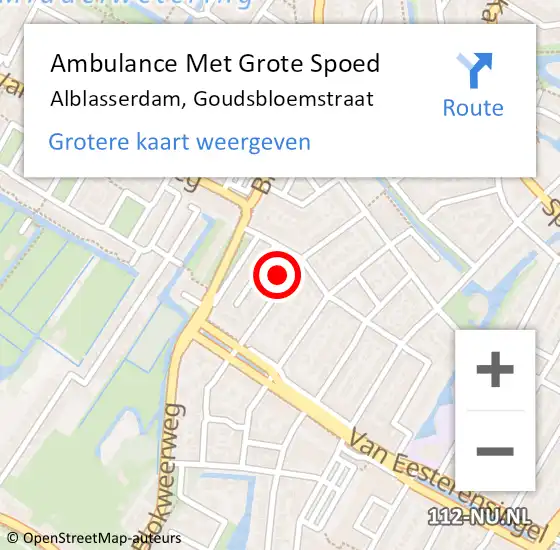 Locatie op kaart van de 112 melding: Ambulance Met Grote Spoed Naar Alblasserdam, Goudsbloemstraat op 16 augustus 2021 12:02