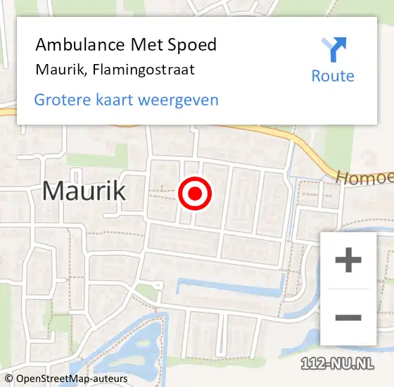 Locatie op kaart van de 112 melding: Ambulance Met Spoed Naar Maurik, Flamingostraat op 16 augustus 2021 12:08
