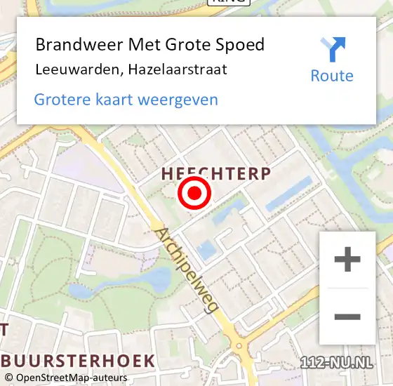 Locatie op kaart van de 112 melding: Brandweer Met Grote Spoed Naar Leeuwarden, Hazelaarstraat op 16 augustus 2021 12:10