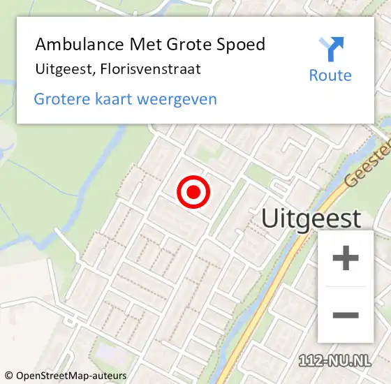 Locatie op kaart van de 112 melding: Ambulance Met Grote Spoed Naar Uitgeest, Florisvenstraat op 16 augustus 2021 13:06