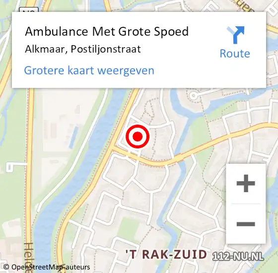 Locatie op kaart van de 112 melding: Ambulance Met Grote Spoed Naar Alkmaar, Postiljonstraat op 16 augustus 2021 13:32