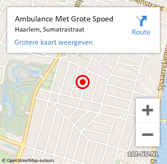 Locatie op kaart van de 112 melding: Ambulance Met Grote Spoed Naar Haarlem, Sumatrastraat op 16 augustus 2021 13:34