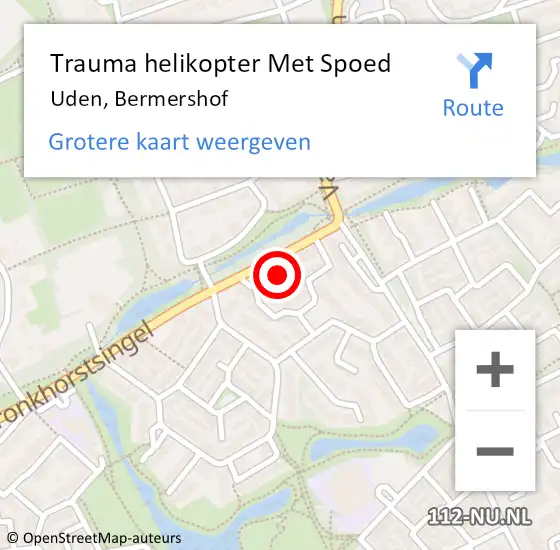 Locatie op kaart van de 112 melding: Trauma helikopter Met Spoed Naar Uden, Bermershof op 16 augustus 2021 13:47