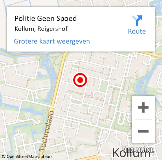 Locatie op kaart van de 112 melding: Politie Geen Spoed Naar Kollum, Reigershof op 16 augustus 2021 13:54