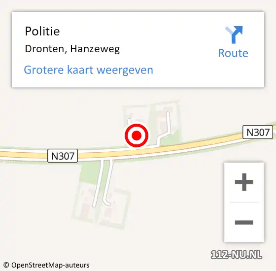 Locatie op kaart van de 112 melding: Politie Dronten, Hanzeweg op 16 augustus 2021 13:58