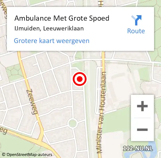 Locatie op kaart van de 112 melding: Ambulance Met Grote Spoed Naar IJmuiden, Leeuweriklaan op 16 augustus 2021 14:12