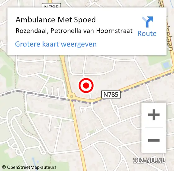 Locatie op kaart van de 112 melding: Ambulance Met Spoed Naar Rozendaal, Petronella van Hoornstraat op 16 augustus 2021 14:45