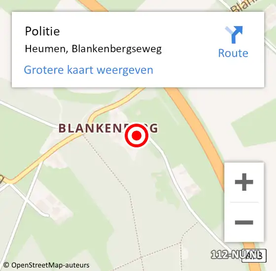 Locatie op kaart van de 112 melding: Politie Heumen, Blankenbergseweg op 16 augustus 2021 15:56