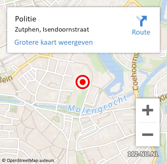 Locatie op kaart van de 112 melding: Politie Zutphen, Isendoornstraat op 16 augustus 2021 16:13