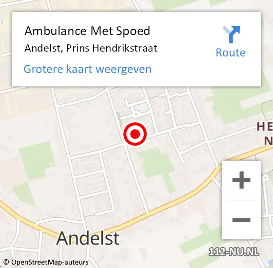 Locatie op kaart van de 112 melding: Ambulance Met Spoed Naar Andelst, Prins Hendrikstraat op 16 augustus 2021 16:29
