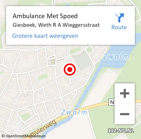 Locatie op kaart van de 112 melding: Ambulance Met Spoed Naar Giesbeek, Weth R A Wieggersstraat op 16 augustus 2021 16:45