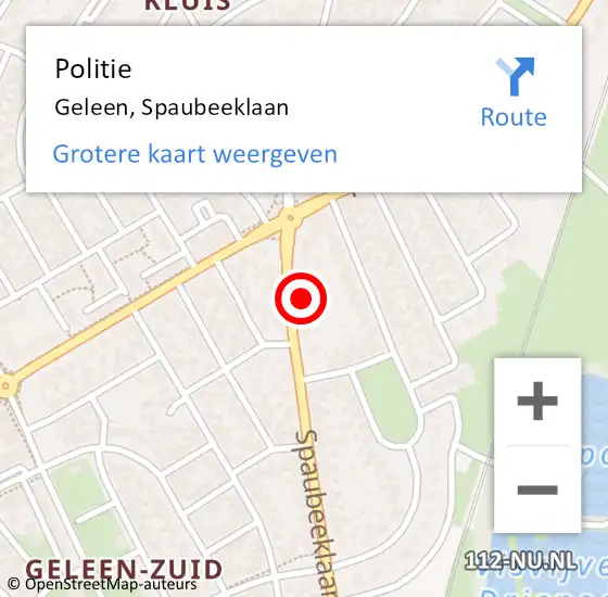 Locatie op kaart van de 112 melding: Politie Geleen, Spaubeeklaan op 16 augustus 2021 17:14