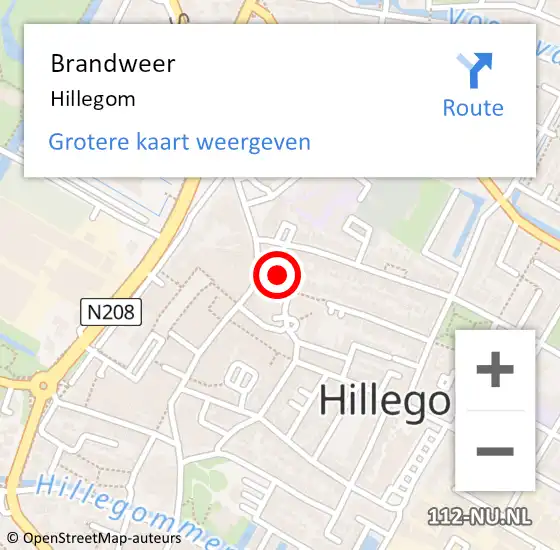 Locatie op kaart van de 112 melding: Brandweer Hillegom op 16 augustus 2021 17:39